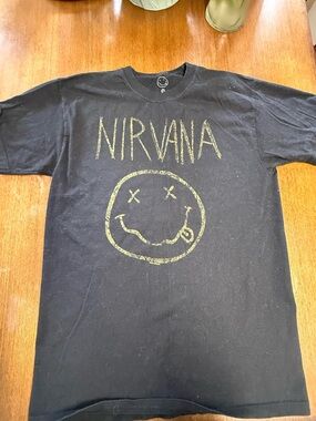NIRVANA Black Tee with yellow face Logo